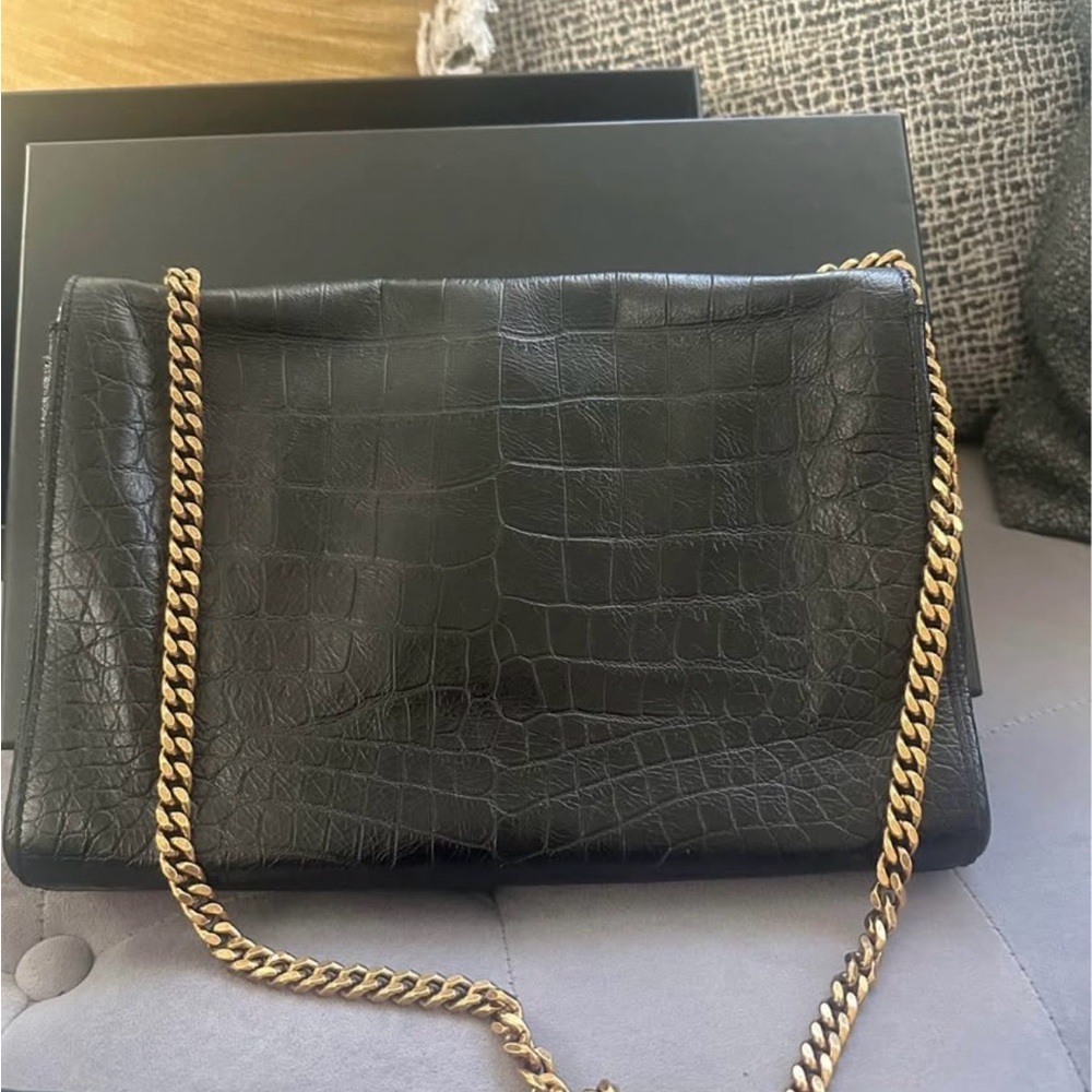 Saint Laurent Black Croc-Embossed Crossbody with Gold Chain - Picture 5 of 6